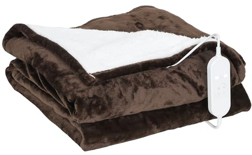 HOMCOM Manta Eléctrica Grande, 9 Niveles de Temperatura, 180x130 cm, Marrón | Manta Térmica Sofá, Tejido Suave, Temporizador, Lavable en Lavadora, Protección contra Sobrecalentamiento, Pantalla LED