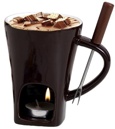 CGACCSD Taza para Fondue Chocolate, Taza Derretir Chocolate con Vela, Fondue Chocolates Mug 400 Ml con Vela Y Tenedor, para Postres De Fiesta, Reuniones Familiares Celebraciones Diversión