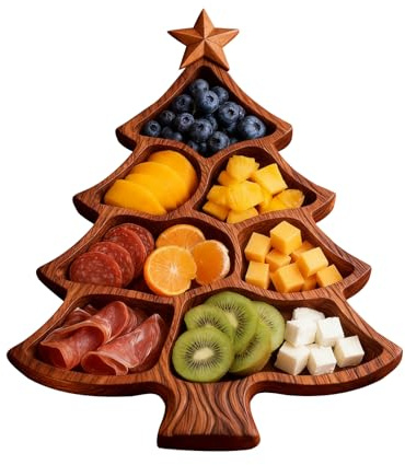 Vassoio Natalizio,Vassoio In Legno Con Scomparti Per Cibi,Vassoi Da Servizio In Legno Con Decorazione Albero Di Natale | Per Carne Frutta Dolci Centrotavola Festa Cucina Soggiorno Camera Da Letto Rist