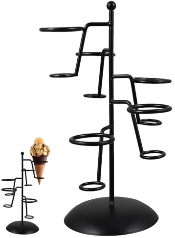 Veemoon Supporto Gelato in Ferro per Coni, Espositore da Bancone con 5 Fori | Gelateria e Pasticceria, Superficie Liscia, Pratico Display per Dolci