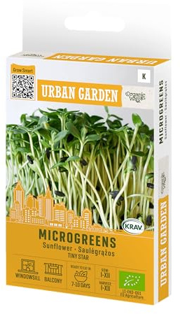 Organic Way | Micro-pousses de tournesol Graines de micro-pousses | Feuilles fermes croquantes au goût doux-noisette | Culture toute l’année en plateaux | Graines de micro-pousses | 1 sachet