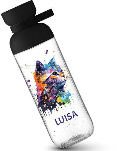 Kinder Trinkflasche Mepal Flasche - Katze mit Name Geschenk Einschulung Geschenk Schulkind Geschenke Schulanfang I Einschulungsgeschenke Katzen Motiv I Katzenmotiv I Schulbeginn - 700 ml - Schwarz