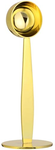 OSALADI Cuillère Doseuse à Café en Acier Inoxydable Double Tête avec Fond Pressé Manche Ergonomique Couleur Dorée Multifonction pour Café Moulu Poudre de Lait et Épices Usage