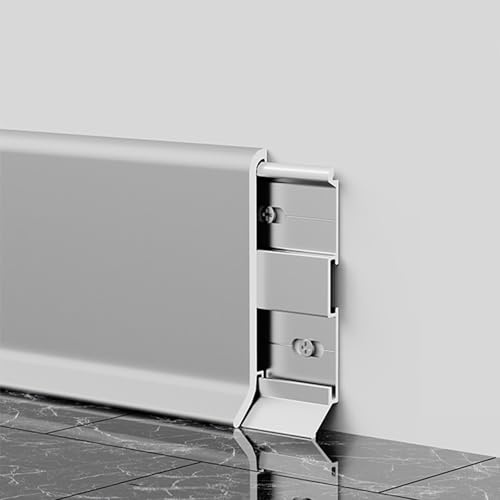 Purzen Battiscopa in Alluminio, Zoccolino Curvo in Metallo, Installazione Facile con Clip, Resistente alla Ruggine, Protezione Moderno del Bordo del Pavimento,Matte Silver