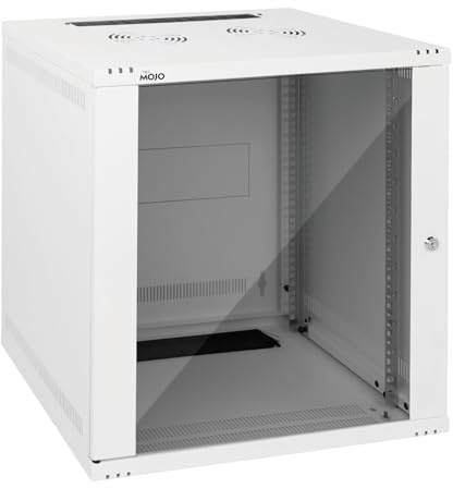 Tecmojo 19 tum 12U 400 mm väggmonteringsserskåp, nätverksskåp, 19-tums it-nätverksrackhölje, låsbar glasdörr, vit, platt förpackning