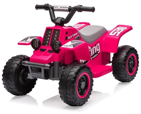 RBFGYIOP Quad elettrico per bambini 6V con luci LED, musica e clacson - Avvio a pulsante - Velocità 1,8 km/h - Marcia avanti/indietro - Poggiapiedi sicuri - ATV giocattolo per bambini 3+ anni - Rosa