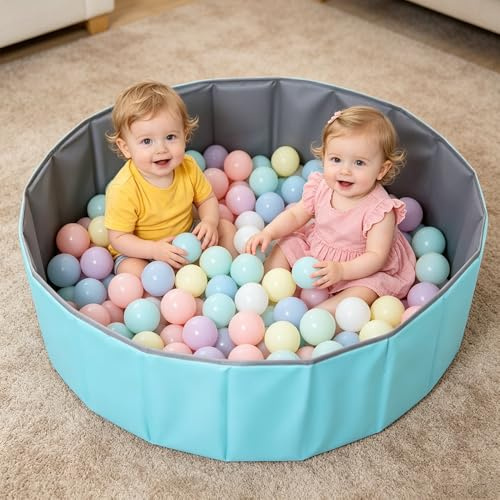 KBIBCK Ball Pit, Foldable Baby Ball Pit, 100 CM Kids BallPit for Children Girls Boys, Nursery Baby Playpen, Portable Babys Round Ocean Balls Pool for Dogs Cats Indoor Outdoor,Balls Not Included (Blue)