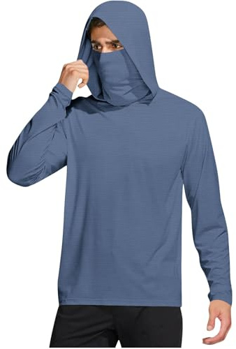 Camiseta Manga Larga Hombre,Camisetas Hombre Verano con Capucha y Mascarilla Ligero Transpirable Camisetas de Protección Solar Color Sólido Secado Rápido Pullover Deportiva Basica T-Shirt