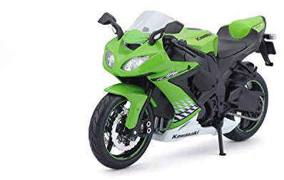Bauer Spielwaren 2049757 Maisto Kawasaki Ninja ZX-10R: Originalgetreues Motorradmodel, Maßstab 1:12, mit Federung und ausklappbarem Seitenständer, grün (531187), Mittel