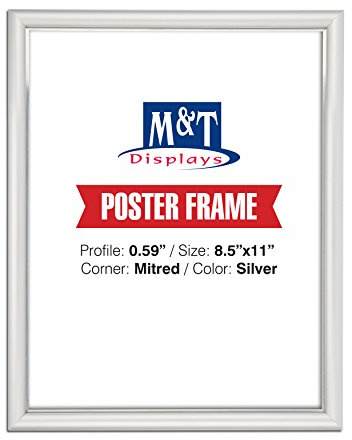 M&T Displays Premium 8.5x11 Silver Snap Poster Frame - Front Loading Wall Mounted Aluminum Picture, Diploma & Certificate Holder with Anti-Glare Cover | Quick Change Display for Office, Retail