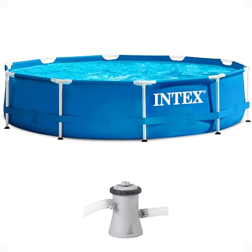 INTEX Metal Frame 10 ft x 30 in Above Ground Pool Set, Round Swimming Pool with Steel Frame, 330 GPH Cartridge Filter Pump, and Type H Filter Cartridge