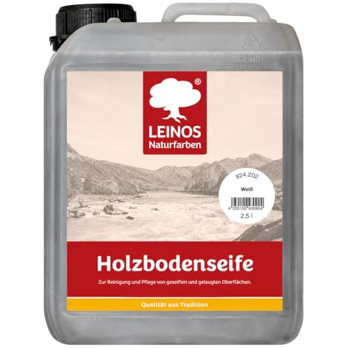 LEINOS Holzbodenseife 924 weiß 2,5 l – Reinigung, Pflege & Veredelung für geseifte/gelaugte Holzfußböden | hochkonzentriert, rückfettend | für Innen & Außen