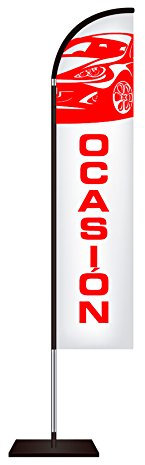Oedim Fly Banner Tipo Vela Automoción | Banderola publicitaria | Talla XL | Banderola publicitaria Tipo Fly Banner Talla XL Blanco y Texto Rojo |