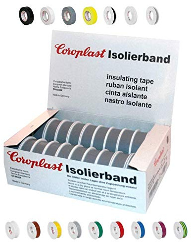 Coroplast Box verschiedene Farben VDE Isoband Elektriker Isolierband Klebeband 15mm x 10 m 20 Rollen (Grau)