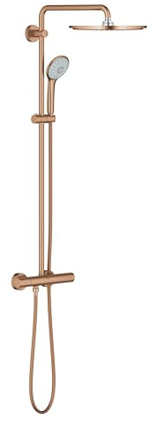 GROHE Euphoria 310, Duschsystem wassersparend (31cm Regendusche mit Duscharmatur, Thermostat mit Verbrühschutz, Sicherheitssperre bei 38°C, Duschkopf mit 3 Strahlarten), roségold, 26075DL0
