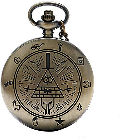 CokinkiDs Vintage Bill Cipher Quarz Taschenuhr Analog Anhänger Halskette Männer Frauen Uhren Kette Geschenk