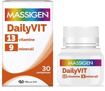 Massigen DailyVIT - Multivitaminico, Integratore con 13 Vitamine e 9 Minerali Essenziali, Supporto Energetico e Immunitario, per il Benessere Fisico e Mentale, 30 Compresse da 1.2 g.