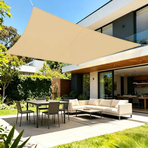 LOVE STORY Vela ombreggiante 4x4m Rettangolare Impermeabile UV95% per Patio | Tenda a Vela in PES resistente, Protezione Solare e Antivento. Perfetta per Esterno,Terrazza,Giardino.Sabbia