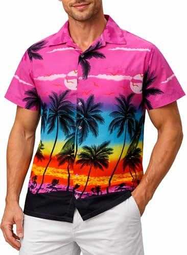 King Kameha Camicia Hawaiana Uomo Maniche Corte – Camicia Estiva Aloha con Stampa Spiaggia, Leggera e Facile da Lavare