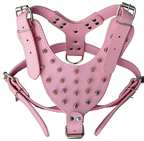 haoyueer Harnais en cuir à pointes cloutées pour chiens de taille moyenne et grande - Pit Bull, Mastiff, Boxer, Bull Terrier (rose)