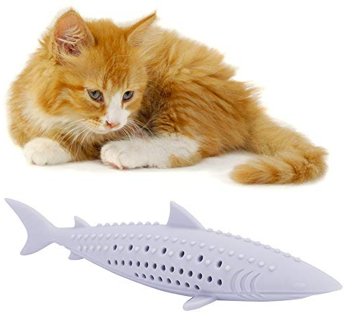 GOTOTOP Katze Zahnbürste Fisch, Silikon Molar Fisch Spielzeug mit Katzenminze Interaktives Kauspielzeug für Katze Kätzchen(Lila)