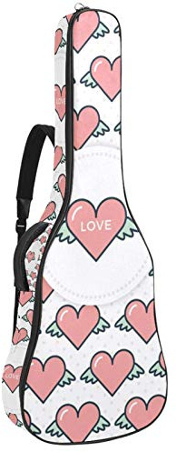 Gitarrentasche mit Reißverschluss, wasserdicht, weich, für Bassgitarre, Akustik- und klassische Folk-Gitarre, Pink Flying Hearts Love