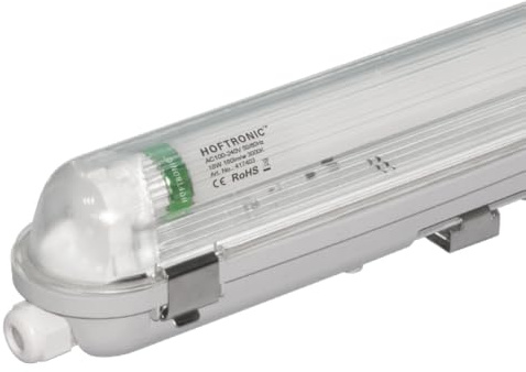 HOFTRONIC - LED-Feuchtraumleuchte 60 cm 3000K 9W 1440lm 160lm/W Inkl. flimmerfreie LED Röhren verlinkbar Werkstattlampe IP65 Wasserfest Wannenleuchte kellerleuchte
