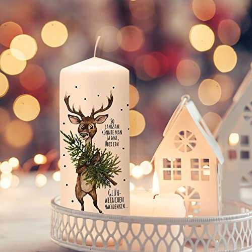 Adventskerze Kerze Advent Winter Hirsch Tannenbaum Spruch über Glühweinchen nachdenken Weihnachten Deko Geschenk ak09 ilka parey wandtattoo-welt®