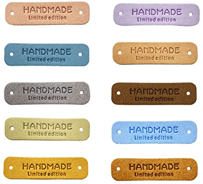 Wzong 50 Stücke PU Leder handgefertigt Tag-Label Kleidung handgemachtes Etikett mit Löcher Geprägtes Etikett Verschönerung Stricken DIY zum Schmuckherstellung, Jeans Taschen Schuhe Mütze, 10 Farbe