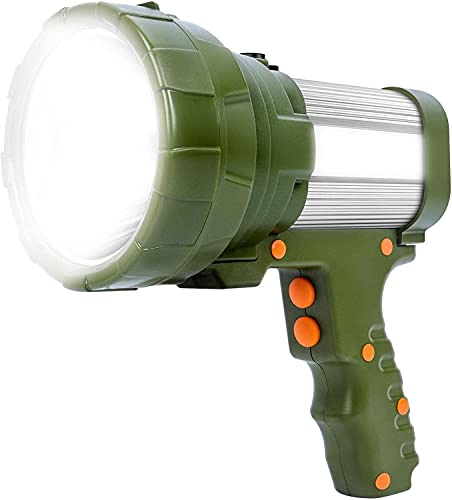 Linterna LED recargable, extremadamente brillante, 15000 lúmenes resistente al agua 6 modos y 10000 mAh, larga duración de trabajo con COB lámpara de trabajo linternas de mano (Verde Y Plateado)