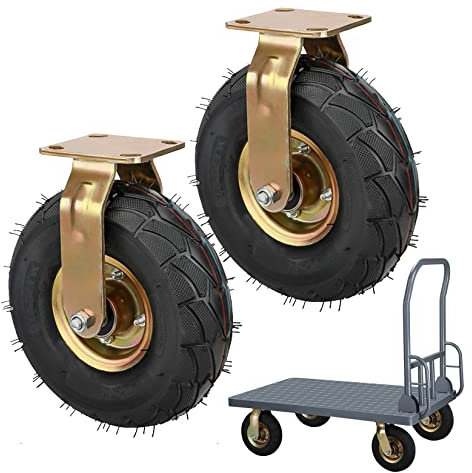 WORDFUN 200 Mm/250 Mm Lenkrolle Luftrad Mit Metallplatten 2 Stück, Gummi Transportrolle Mit Bremse, Doppellager Plattformwagen Rad, Mobile Geräuschlose Stoßdämpfung, Für Transportplattformen