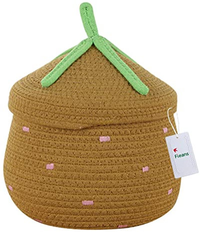 Fieans Baumwollseil Aufbewahrungskorb Kleiner Geflochtener Aufbewahrungsbox mit Deckel Kürbis Dekorativer Körbe Organizer für Kinderzimmmer, Wohnzimmer, Büro, 26 x 28 cm (Braun)