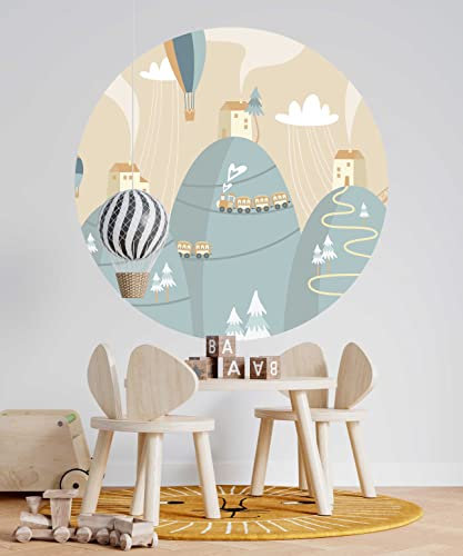 WANDKIND Haus auf dem Berg Wandtattoo Kinderzimmer RUND V394 | Heißluftballon | AUFKLEBER Kindergarten | Babyzimmer Wandsticker Wanddeko Dekoration (130 cm)