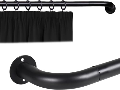 Imperial Rooms Curtain Pole Metal Extendable Room Darkening Blackout Curtain Rod with Curved Pole - Adjustable Curtain Poles for Eyelet Curtains (Matte Black, 120-210cm, 48 to 83 Inches)