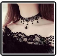 Halskette mit Kristall-Samt-Halsband Gothic-Strass-Spitze Vintage-Stil Vampir-Halsband Schmuck für Frauen Mädchen (Schwarz A)