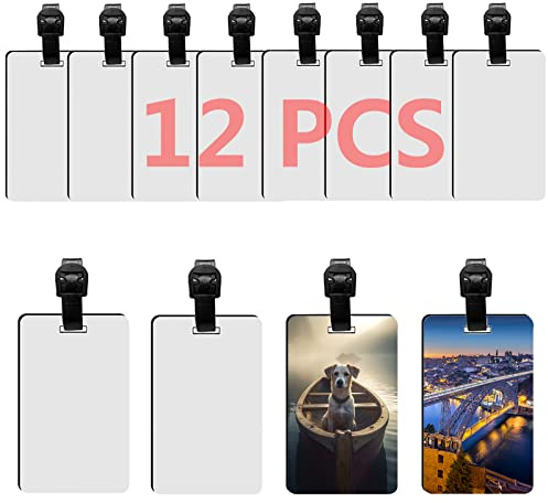 12 pcs Sublimation Luggage tag Blanks White Blank Travel Bag Baggage Tags with Strap Double Sided MDF Suitcase Label Tag with Slots
