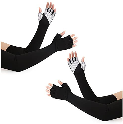 2 Paar Sommer Arm Ärmel,UPF57+ UV-Schutz Kühlung Armstulpen Sonnenschutz Armlinge Anti UV Running Arm Sleeves Tattoo Cover Sommer Handstulpen mit Daumenloch Outdoor-Aktivitäten für Damen Herren