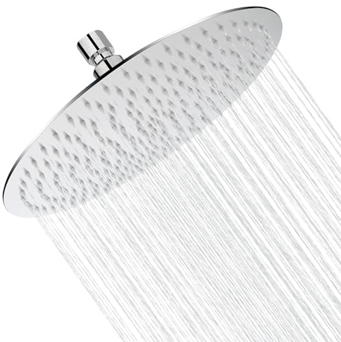 AUYI Regenduschkopfe 10 Zoll /25 cm Runde Hochdruck Duschkopf aus Edelstahl 304 - Komfortables Duscherlebnis auch bei Niedrigem Wasserdruck Installierbar an der Wand oder Decke (Chrom)