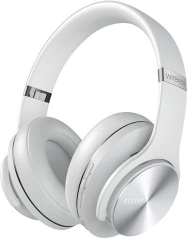 DOQAUS Bluetooth-Hörlurar Over Ear, 90 Timmars Speltid, BT5.3 Trådlösa Hörlurar Med Mikrofon, 3 EQ-Lägen, Vikbara Hörlurar Med HiFi Stereo Bass-Ljud, För PC Och Mobiltelefon(Light Grey)