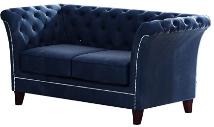 S-Style Möbel Noah Sofa 2-Sitzer Chesterfield-Sofa für Wohnzimmer Lounge Couch mit Holzfüßen Möbel Freistehende Polster Sofas & Couches Couchgarnitur Marineblau 175 x 82 x 75 cm