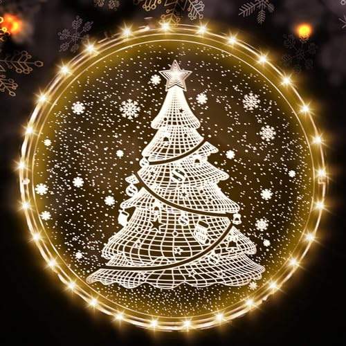 ConBlom Weihnachten Dekorative Fenster Licht, 24cm Weihnachtsbeleuchtung innen Fenster Hängende Weihnachtsdeko Lichterketten für Outdoor Indoor Terrasse Schlafzimmer Hintergrund (Weihnachtsbaum)
