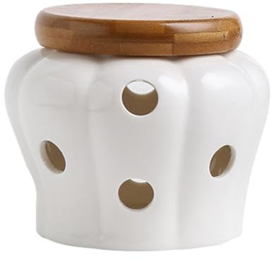 VUIUYOIES Ampia Applicazione Vaso per Aglio in Ceramica Soluzione di conservazione Elegante e Pratica Organizzatore da Cucina Barattolo per conservare l'aglio in Ceramica, Bianco