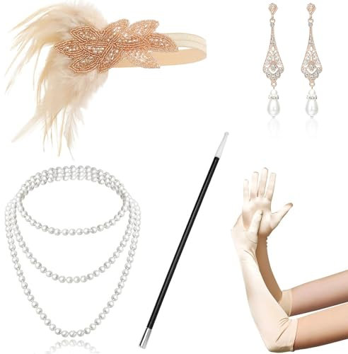 CHRI 7 STK 20er Jahre Kostüm Damen Accessoires, Gatsby Accessoires, 1920er Great Gatsby Karneval Kostüm