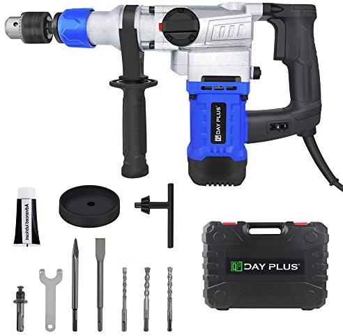 1500W Bohrhammer 6 Joule SDS-Plus Elektrischer Stemmhammer Abbruchhammer Multifunktions Elektrohammer Bohrhämmer Bohrmaschine 800RPM Variable Geschwindigkeit Schlaghammer mit 360° Drehbarem Griff