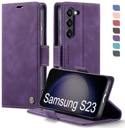 XYGLOW Handyhülle für Samsung Galaxy S23 5G Hülle Klappbar Premium PU Lederhülle Klapphülle【RFID Schutz】Kartenfach Standfunktion Schutzhülle für Samsung S23 5G Flip Case Wallet Tasche Cover, Lila