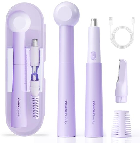 TOUCHBeauty näshårstrimmer för kvinnor uppgraderad allt-i-ett ansiktshårstrimmer med 11 000 varv/min motor som är uppladdningsbar, IPX7 vattentät, för ansikte, öron, näsa och ögonbryn