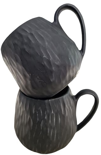 PintoCer - 2 x Tazas color negro con asa, Cerámica de Gres, Ideal para Café, Leche, Té y Chocolate, Apto para Lavavajillas y Microondas.