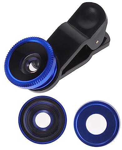 3-in-1 Handy Kameraobjektiv mit 52mm Universalanschluss für 6s/7/8/x | Fisheye, Makro und Weitwinkel, Aluminiumlegierung und Glas, Blau, für Smartphone und Tablette