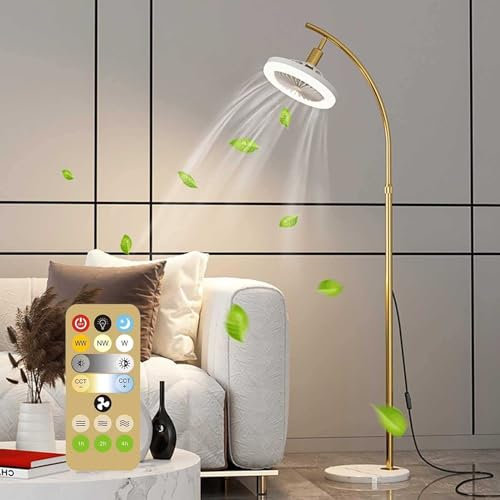 Standing Fan Floor Lamp With Three Color Settings Infinitely Dimmable - Perfect Led Floor Lamp For Living Room And Study Room-time Timing And Sleep Mode - 35db Silent Mode - Prevent Blue Light Hazards
