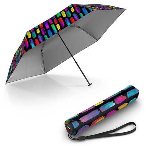 Knirps I.030 petit manuel I parapluie de poche très léger avec seulement 115 g. Le petit parapluie pour voyager I se tient dans chaque poche I stable avec vent et pluie, Protection UV Noir Rainbow, 21